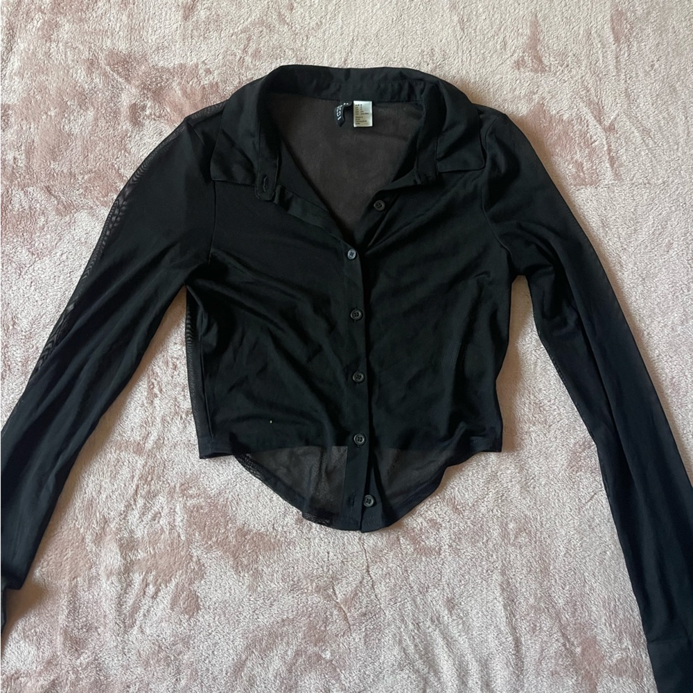 Sheer Collared Button Up Top